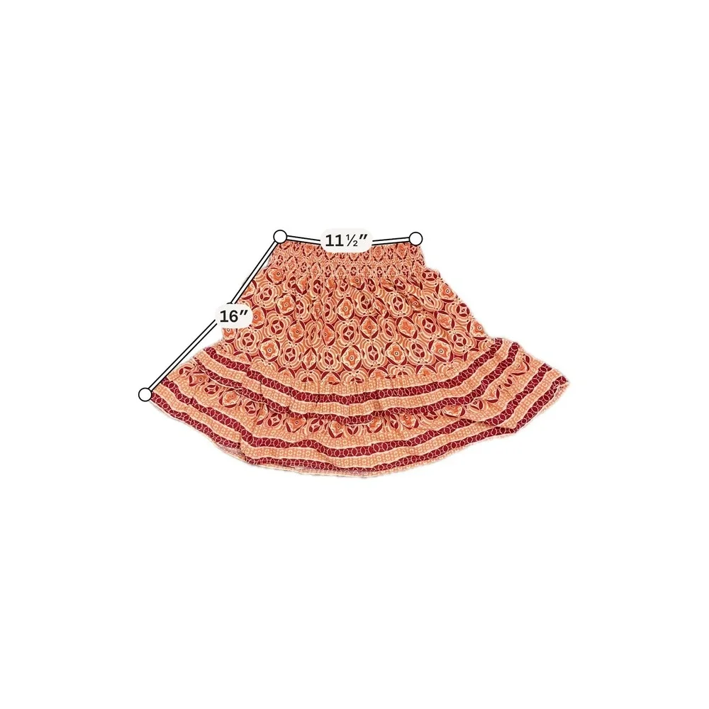Rachel Zoe Bohemian‎ Medallion Smocked Tiered Orange Ruffle Mini Skirt Size S